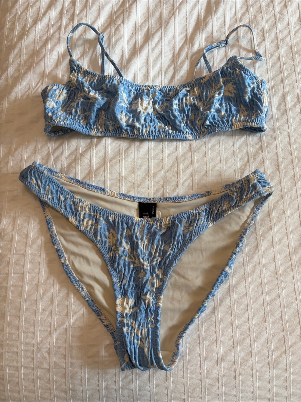 triangl swimwear Light Blue & Cream Floral Smocked Bikini